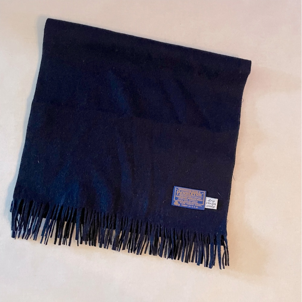 Pendleton wool fringe navy scarf